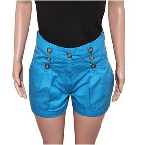 Women's sky blue high waist pleated shorts with detail buttons shorts M